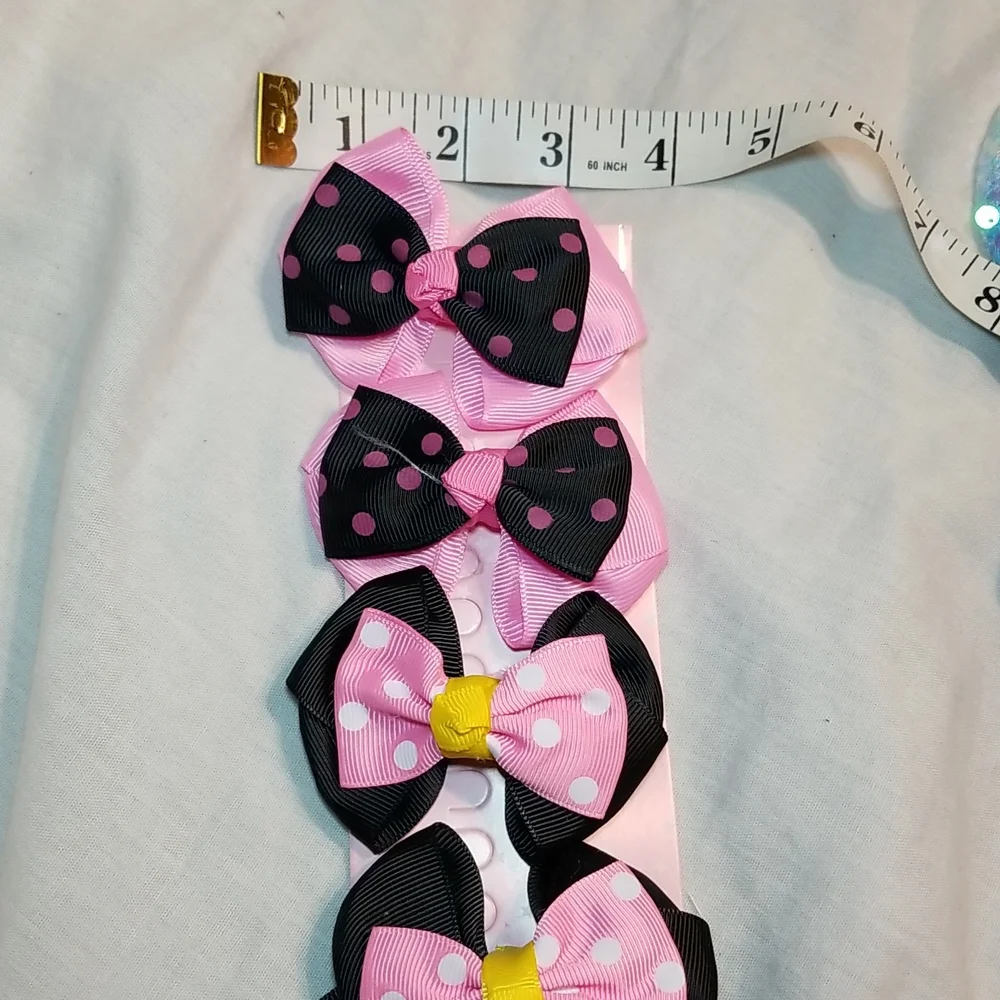 MOUSE EARS LOT SNOW THEMED ÷ PEARL EARS CLIP SET + 4 BOW CLIPS = 7 ITEMS